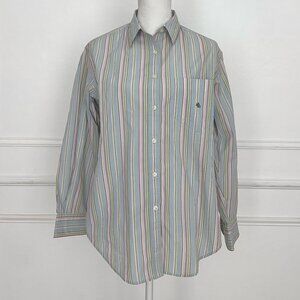 Lauren Ralph Lauren Womens Medium Striped Cotton Button Down Shirt Blue Pink LRL